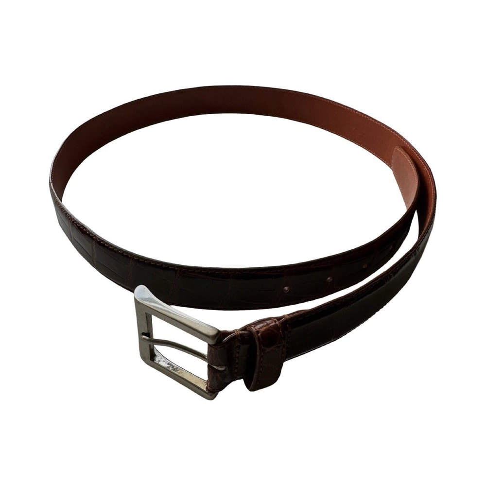 Bespoke Brown Genuine American Alligator Brass Buckle Mens Belt Size 38 NWOT